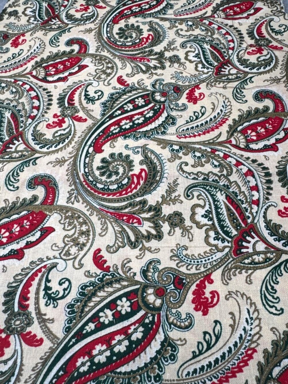 Paisley Floral Cotton Fabric 1/4 yard x 44" Red Green Beige Floral Pattern Sewin
